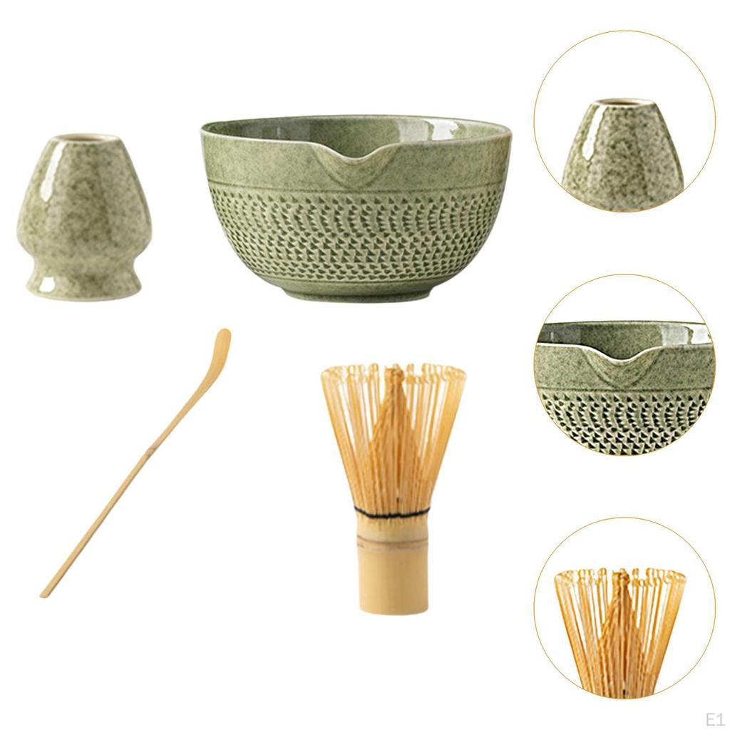 Matcha Preparation Kit Featuring Bowl, Spoon, and Bamboo Whisk Accessories