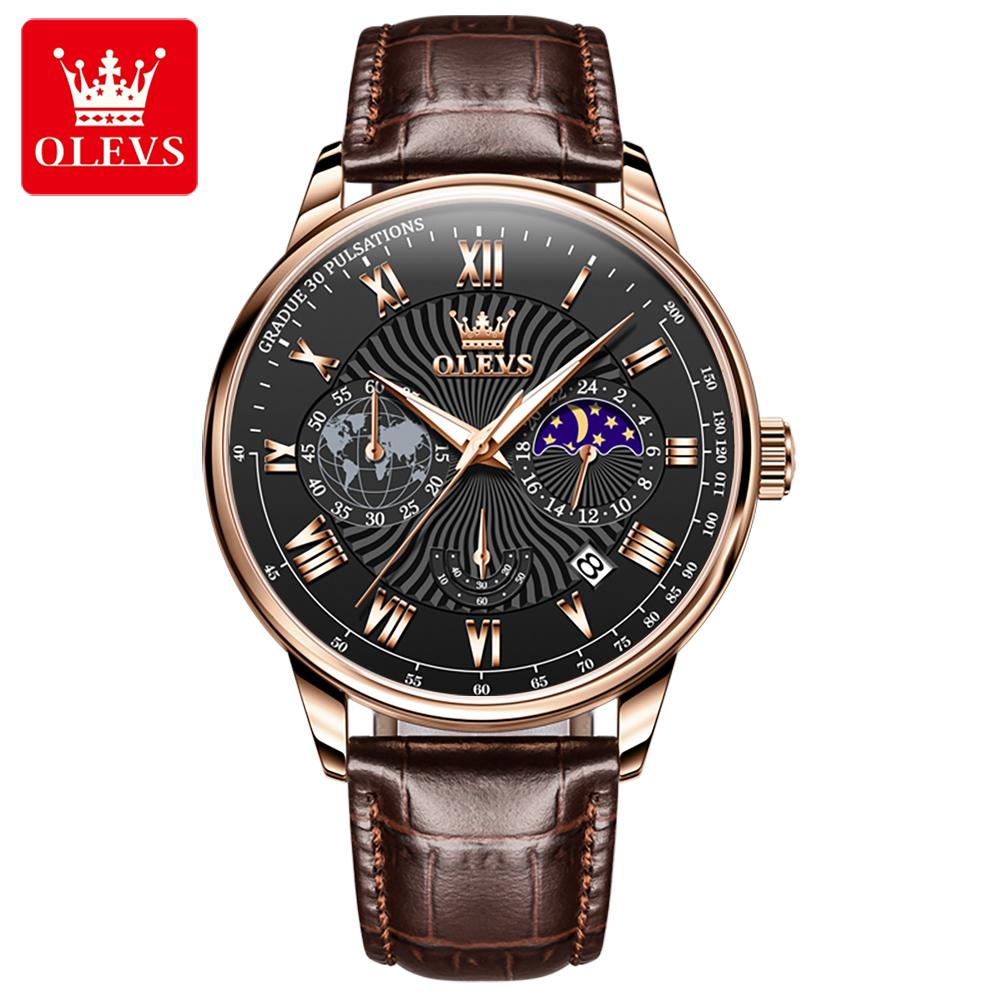 Olevs 2893 Oem Custom Hot Business Brand Moon Phase Luminous Waterproof Chronograph Watches Men Luxury Men's Quartz Watch