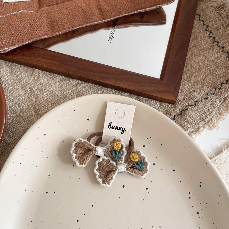 New Coffee-colored Sunflower Mushroom Children's Leather Band Bow with High Elasticity and No Damage To Hair Bands  Ponytail Hair Tie Headwear