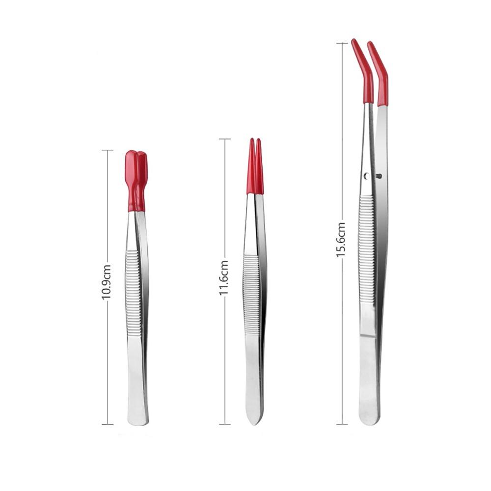 Non Marring Flat Tip Tweezers PVC Coated Rubber Tips Tweezers Accessories Long Bent Tweezers