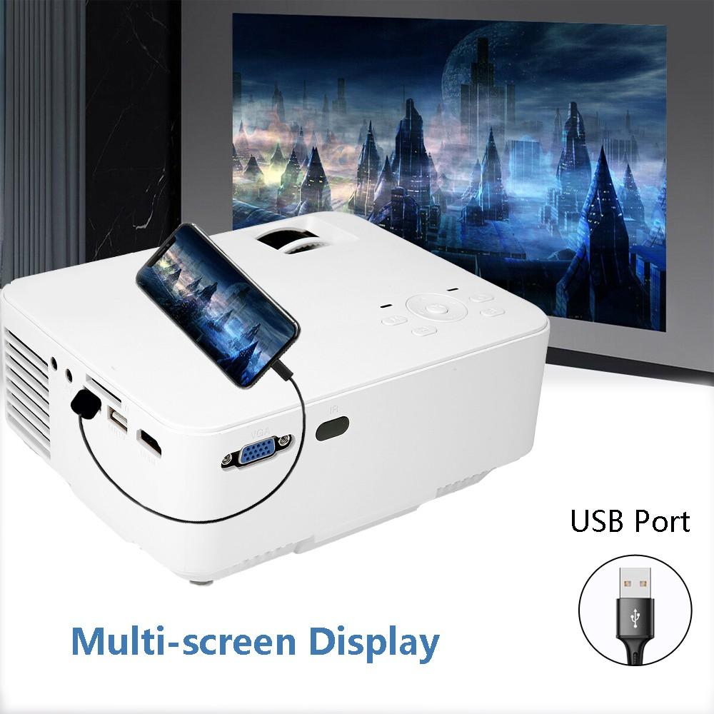 Full HD 1080P LED Projector 176'' Display Supported Portable 7000 Lumens Multimedia LCD Lamp Life Compatible with TV