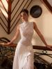 Elegant White Floral Lace Sleeveless Evening Gown