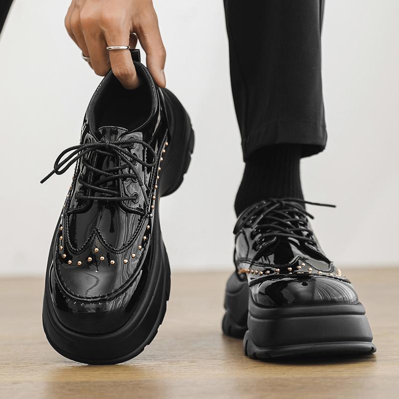 

Мужские лоферы на толстой подошве, туфли из блестящей кожи, модные и универсальные, трендовая мужская формальная обувь 46