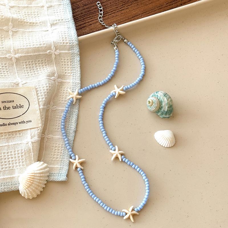 Bohemian Mixed Color Rice Beads Chain Choker Summer  Beach Necklace For Women Boho Starfish Choker Necklace Jewelry