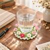 Decorative Tea Cup Pad Blooming Crochet Coaster, Handmade 3D Flower Mat for Coffee Mug Rug Tea, Cotton Yarn Drink Floral Table Decor Desk Protector