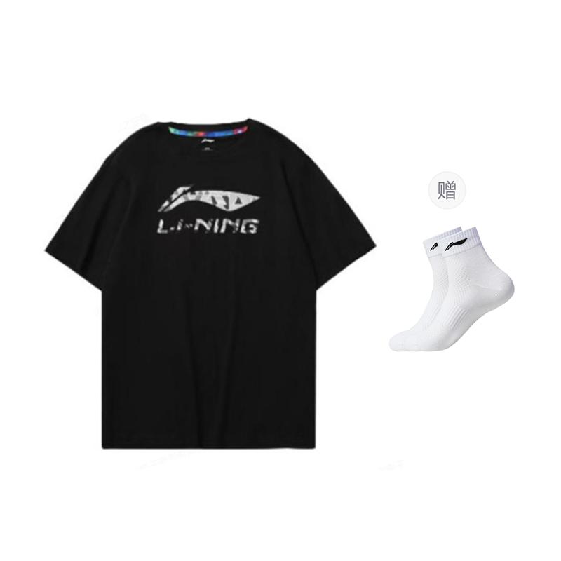 Li Ning T Shirts Unisex Black Crew Neck Moderate Straight Fit YHST175-1
