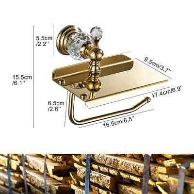 Crystal Paper Toilet Holders Wall Mount,Bathroom Tissue Roll Holder with Shelf, Toilet Accessory for Storage Gold Chrome 85486W
