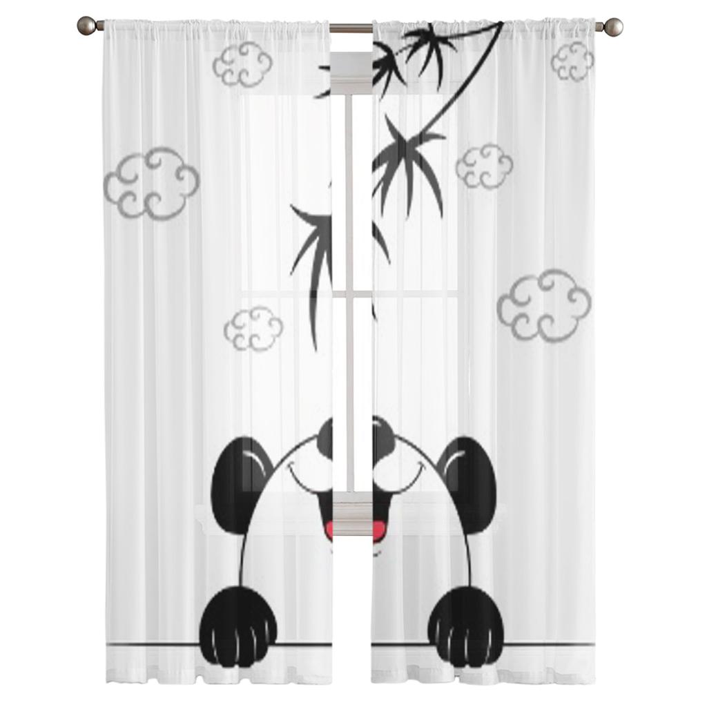 Panda Tecknad Tyll Skira Fönstergardiner För Vardagsrum Sovrum Moderna Chiffong Voile Organza Gardiner Dekor Draperier