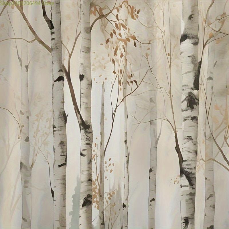 1 White Aspen Forest Shower Curtain - Luxury bathroom decor with a rustic birch tree design, polyester fabric, easy to clean