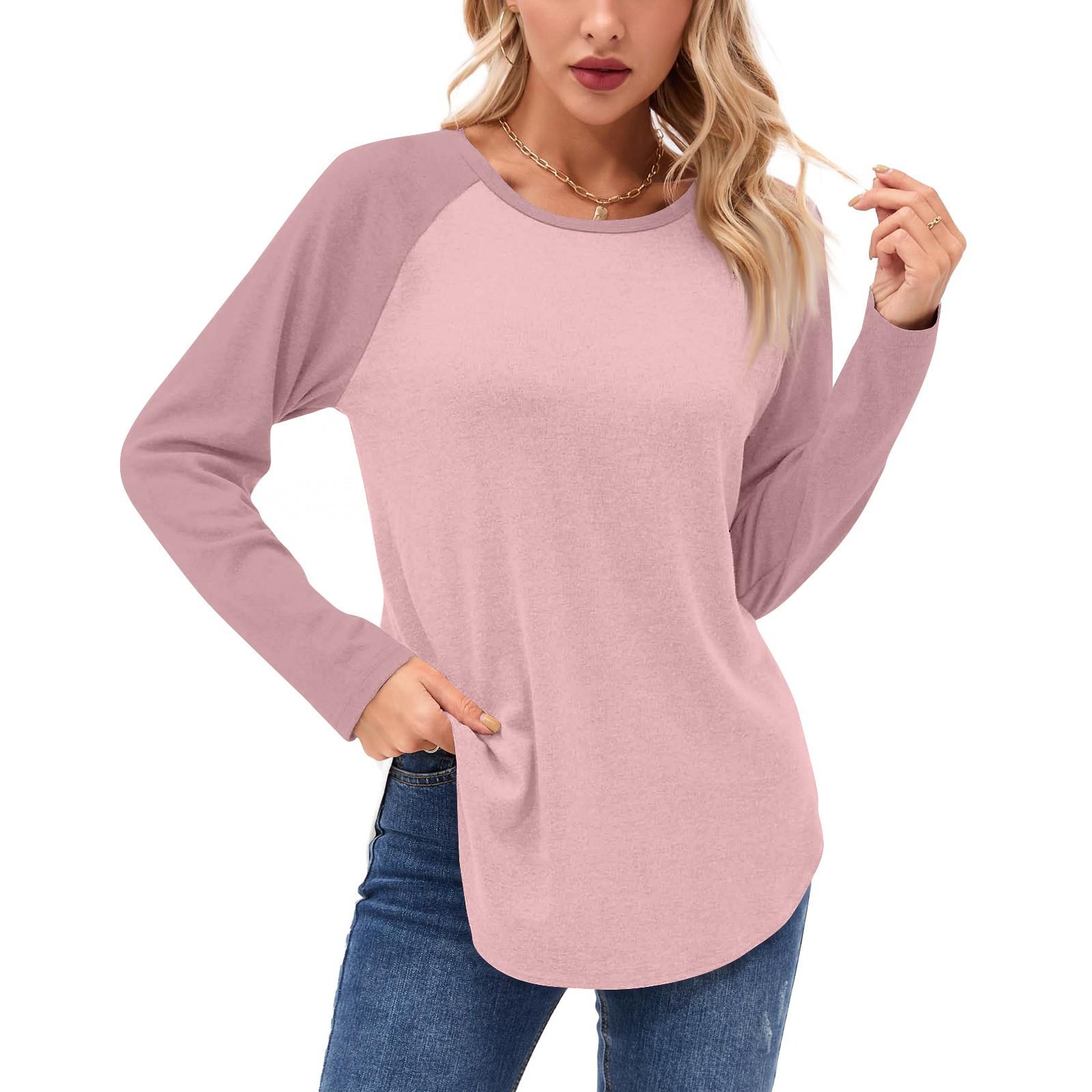 

Женские рубашки с длинным рукавом, повседневные модные туники, топы с круглым вырезом, базовая свободная футболка L киноварь