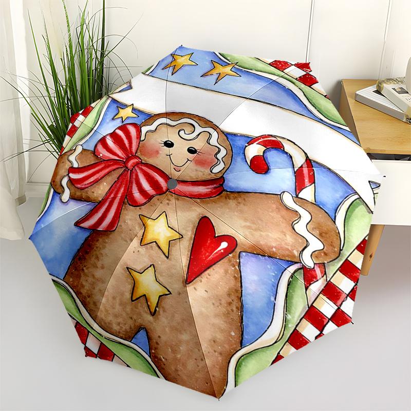 

Gingerbread Man Themed Travel Umbrella-8 Ribs Automatic Opening and Closing, Portable Folding Design, Compact and Stylish Umbrella Suitable