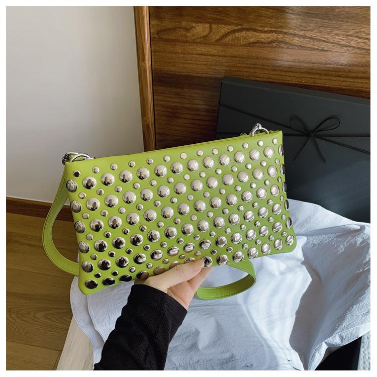 Women's Bag New Rivet Small Square Bag Textured Shoulder Bag Wide Shoulder Strap Crossbody Women's Bag