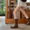 Western Belt Buckle Pile Boots Medium Boots Women's Tall Boots Knight Boots Real Soft Leather Martin Boots Maillard