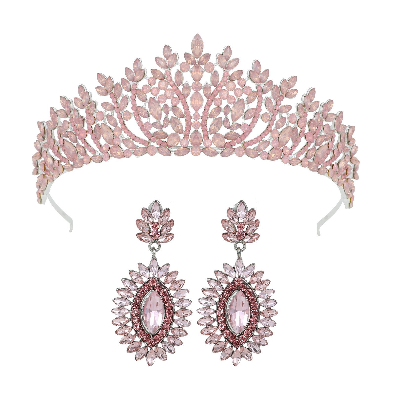 

DIEZI Korean Baroque 10 Colors Opal Crystal Tiara For Women Girls Party Jewelry Sets Bridal Crown Earrings Wedding Hair Jewelry