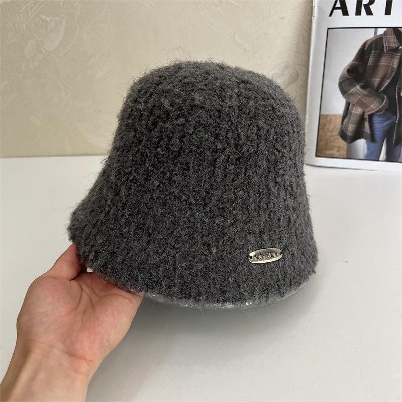 Autumn and winter show small face knitted fisherman hat children versatile big head circumference bucket hat plain basin hat tide