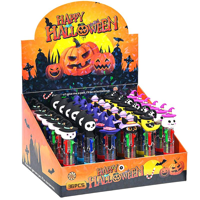 

Halloween Mini Four-Color Ballpoint Pen Cute Cartoon 4 Color Retractable Rollerball Pen Student School Gift Stationery