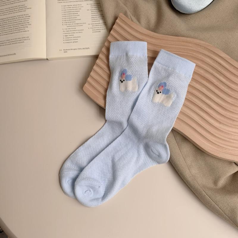 Ladies Spring and Summer Thin New Cartoon Mesh Pure To Wind Tube Stack Socks