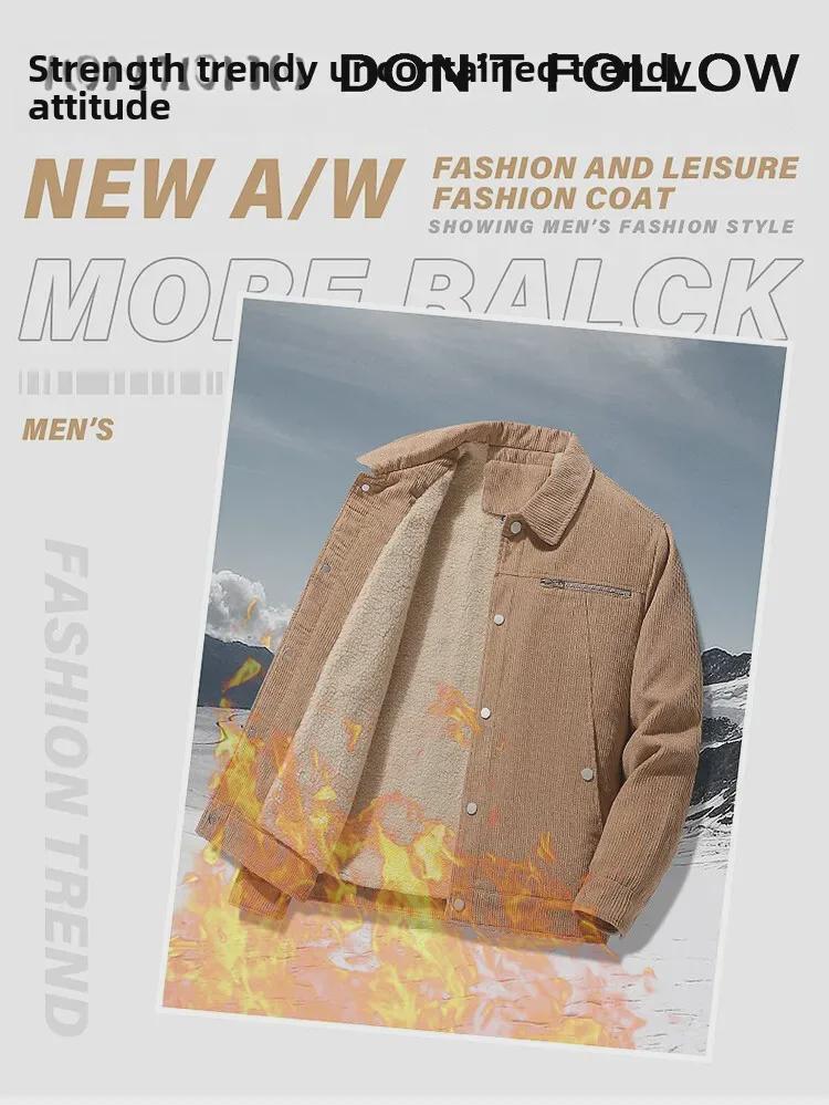 Herren-Fleecejacke aus Cord-Baumwolle und Lammfell – dicke Winterkleidung