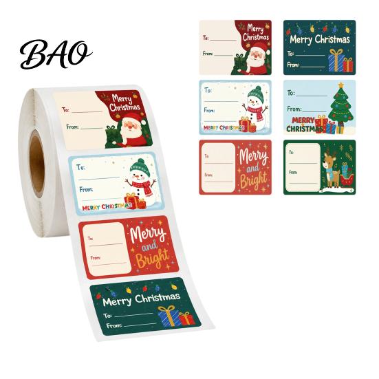 Seasonal Gift Label Rolls 180PCS/Roll Christmas Writable Stickers, Self-Adhesive Decorative Labels, Featuring Snowman And Tree Party Favor Tags