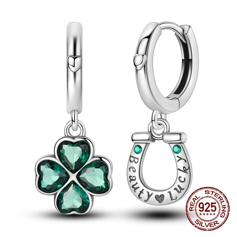 New in 925 Silver Lucky Clover Earrings for Women Girl Green Leaf Ear Studs Fine Jewelry Fashion Luxury Anniversary