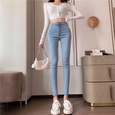 Schicke und elegante Damenhose Y2k Damenjeans Frühling und Herbst Ins Blaue hohe Taille schlanke elastische Bleistifthose trendige Ästhetik