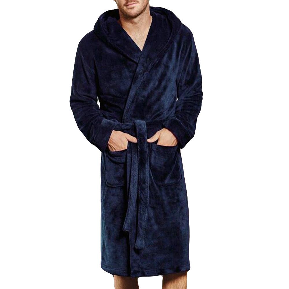 Men's Winter Lengthened Coralline Plush Shawl Bathrobe Long Sleeved Robe Coat