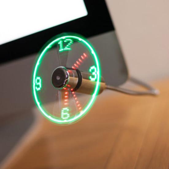 Kreative Mini USB-betriebene LED-Uhr Echtzeitanzeige Sommerkühlung Neon-Ventilator
