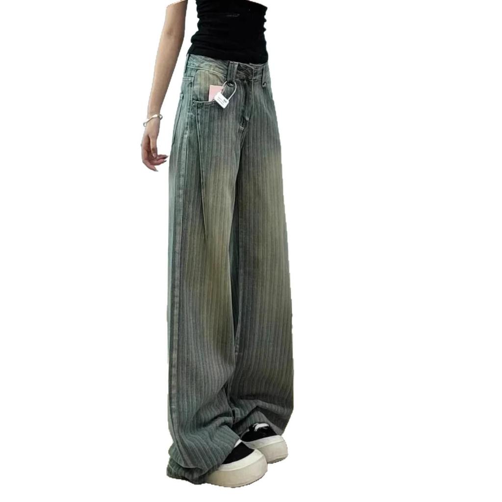 Women's High-Waist Retro Striped Wide-Leg Jeans - Spring Collection