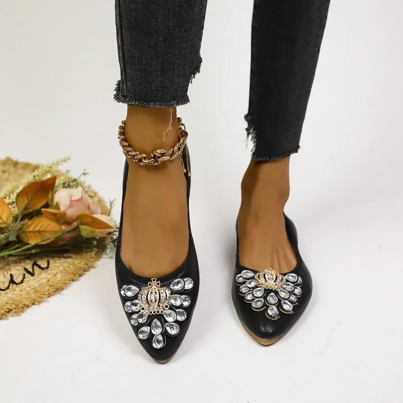 Mote Hot Sale Sko Dame 2024 Nye Luksuriøse Krystall Mote Damesko Myke og Komfortable Sammenleggbare Dame Ballerinas Sko Zapatos