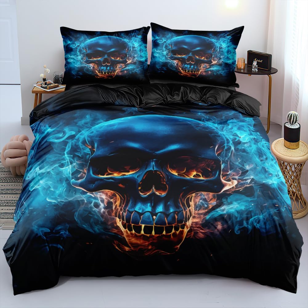 Large 3D Skull Duvet Cover Halloween Bedding Set Spooky Bedding Set For Boys Horror Gothic Bedroom Decor 3 Piece Set No Quilt