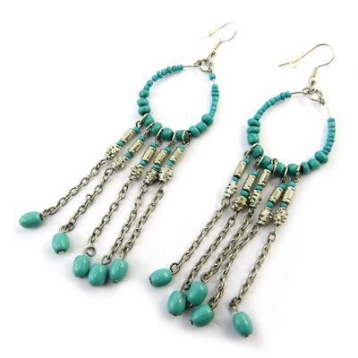 [N5025] - Silver Turquoise 'Navajos' Designer Earrings