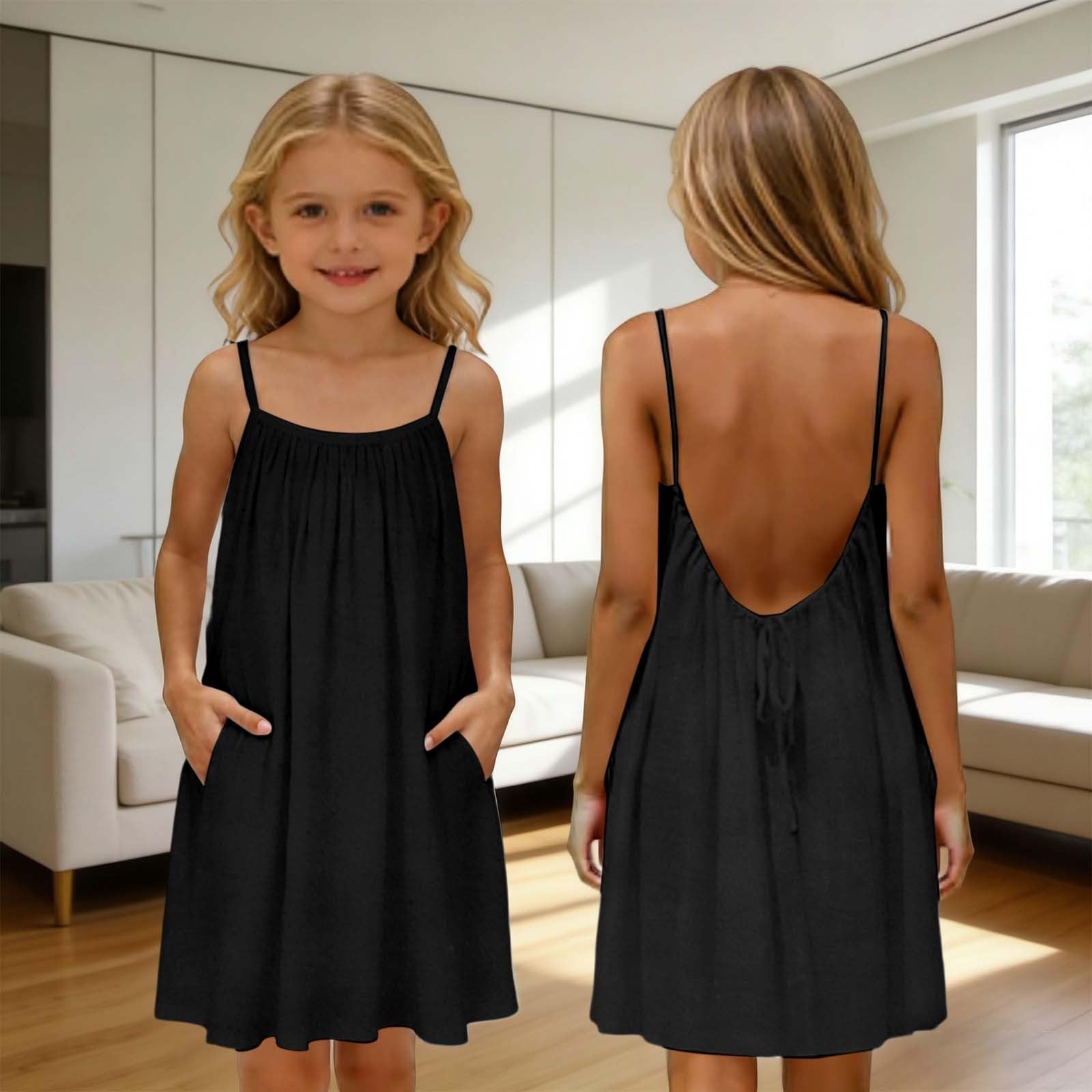 

Детское повседневное платье без рукавов с открытой спиной 120 чёрный