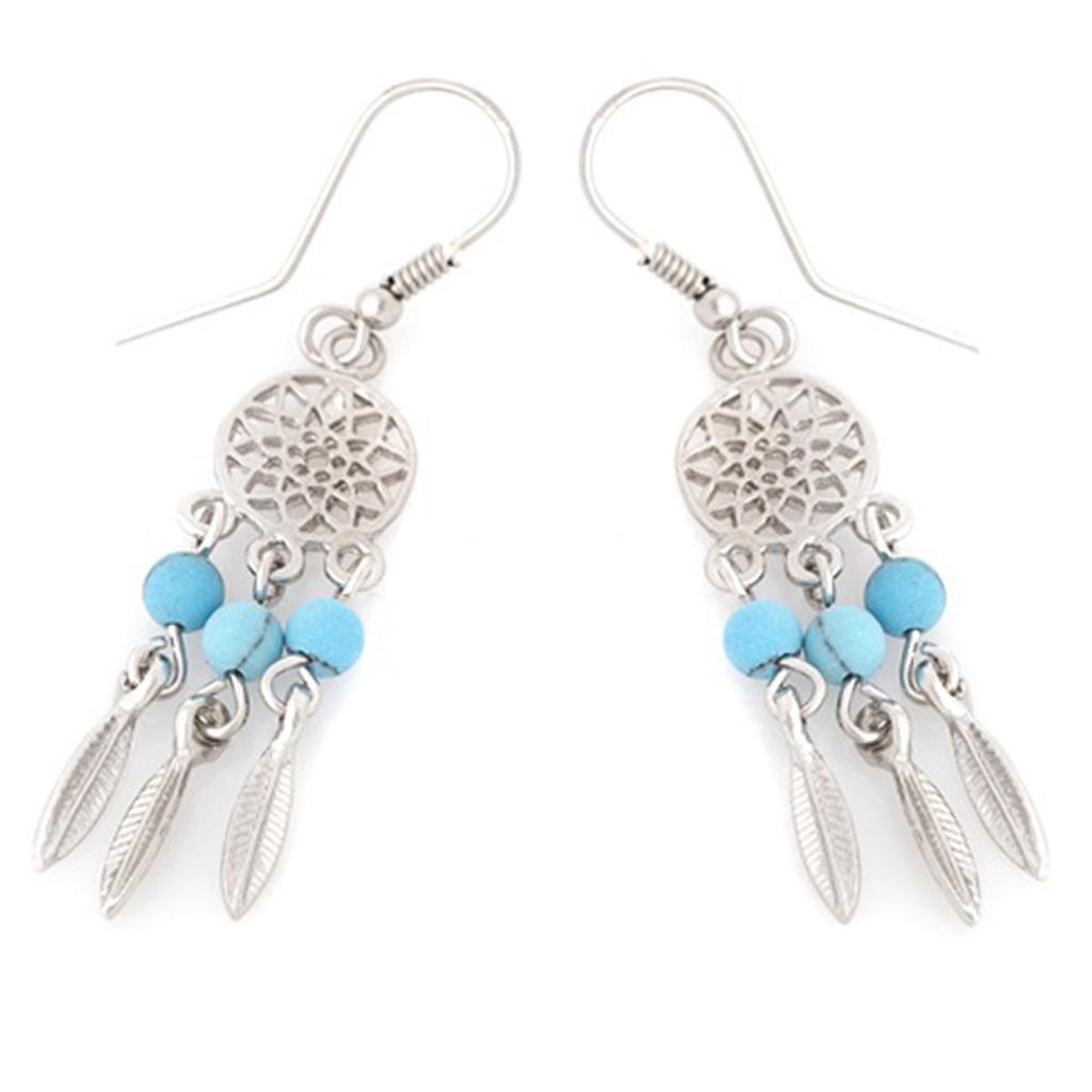 Les Trésors De Lily [R5585] - Boucles d'oreilles Argent artisanales 'Meghan' turquoise argenté (rhodié) - 35x10 mm
