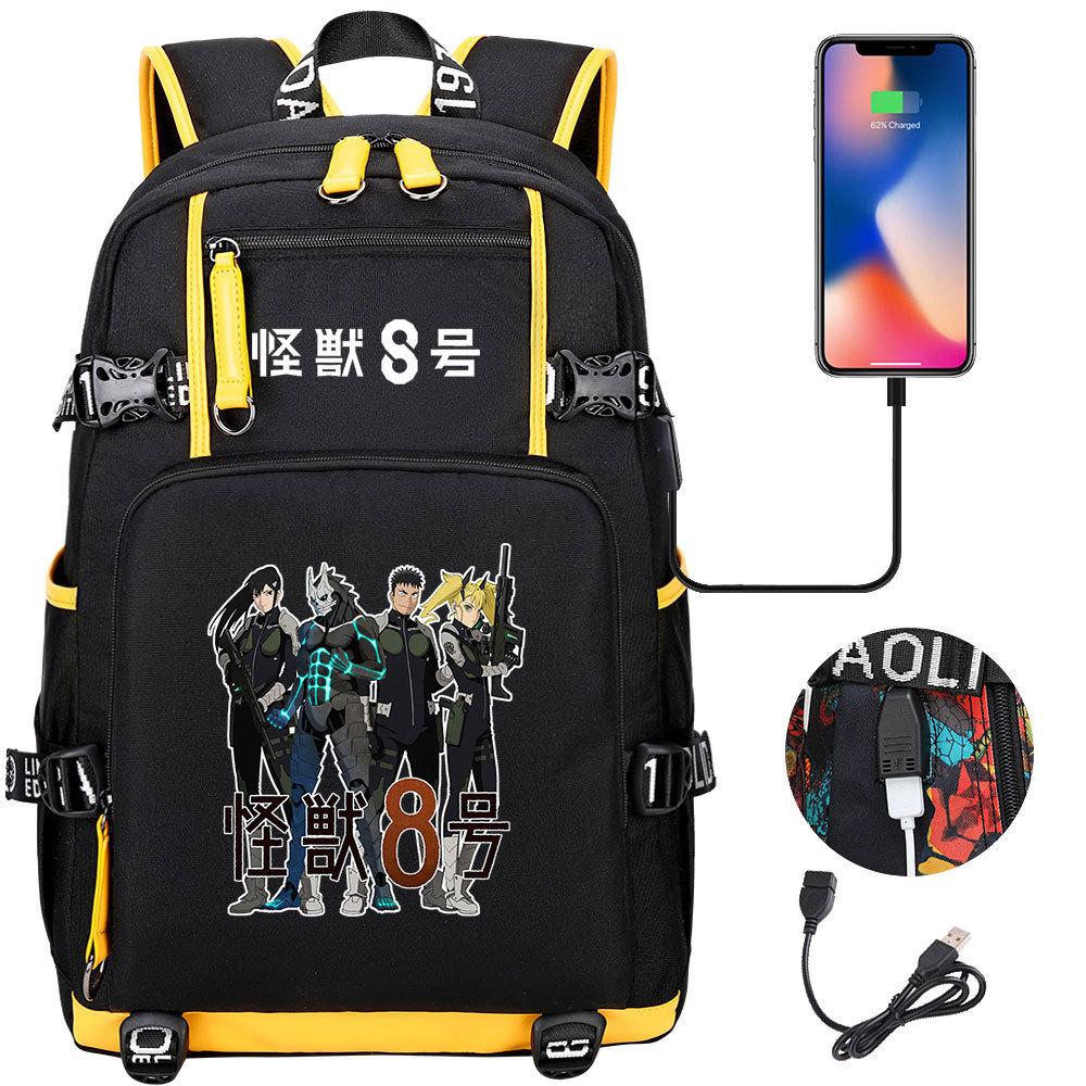 Kaiju No. 8 Printed USB Port Backpack Youth Student School Bag Large Capacity Travel Daypack