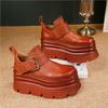 Johnature Platform Shoes Vintage Genuine Leather High Heels Women's Shoes Lightweight Height Increasing Shoes