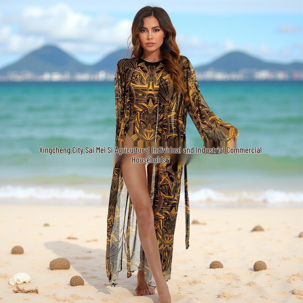 Women's Long-Sleeve Mesh Cover-Up Swimsuit