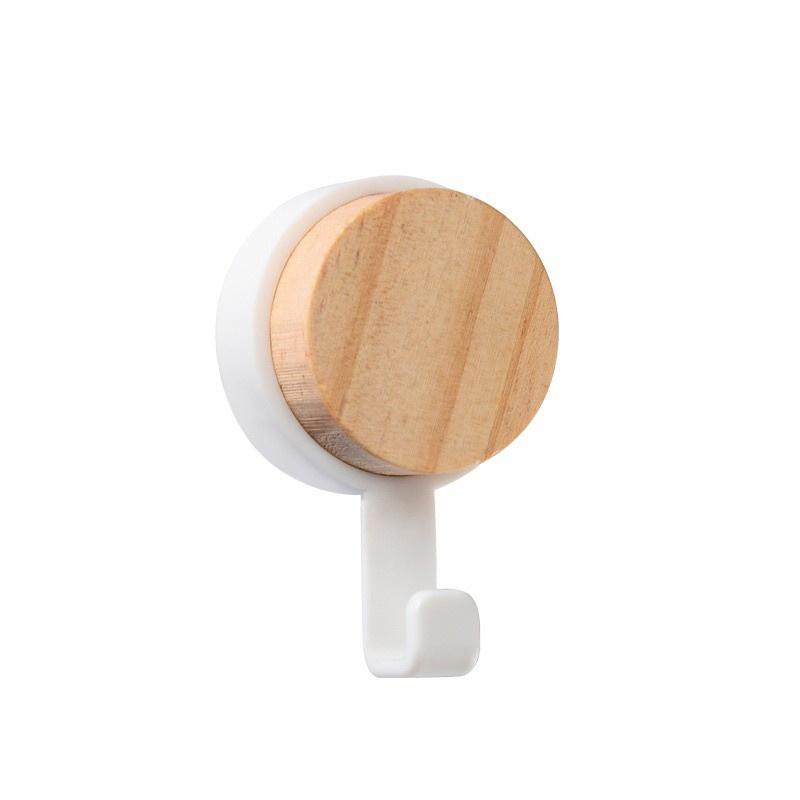 SUPO Depot - Wall Hook Household Hanger Wood Decoration with Self Adhesive Sticker Nail Free - White