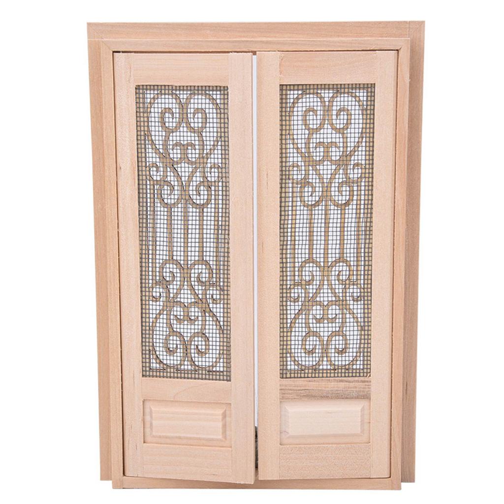 1:12 Scale Dollhouse Furniture DIY Mini Unpainted Wood Double Door Accessory DecorationDouble door