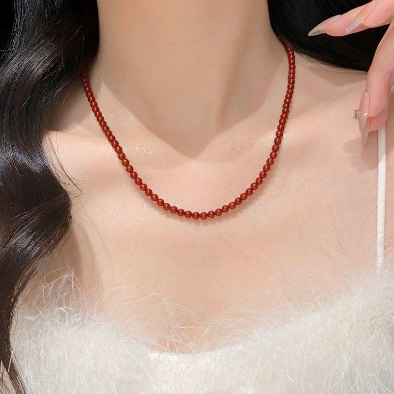 

Retro Trendy Red Fruit Pomegranate Pendant Stackable Necklace Earrings Set for Women New Year Lucky Chinese Style Jewelry Sets