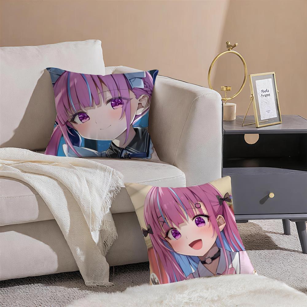 HHololive MMinato Aqua Cushion Cover Throw Pillow Cover Hidden Button Durable Polyester Chair Cushion