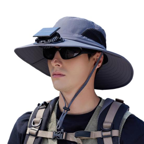 Fan Hat Wide-Brimmed Outdoor Hat with Fan Design Breathable Mesh 3 Gear Adjustable Speed Hiking Cycling Fishing Hat
