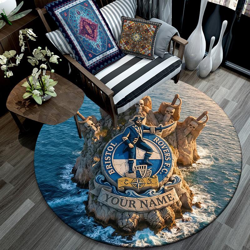 Custom Name Bristol Rovers Round Area Rug,Carpet Rug for Living Room Bedroom Sofa Playroom Decor,Non-slip Floor Mat