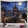 Castle Full Moon Night Tapestry Wolf Fantasy Medieval Town Wall Hangings Tapestry for Bedroom Living Room Office Dorm Man Cave