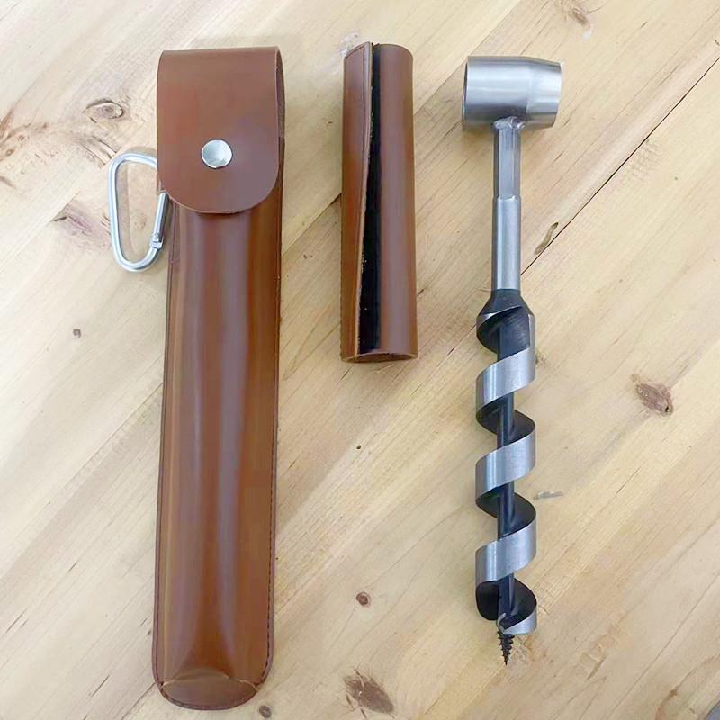 Wooden Manual Auger Drill, Multifunctional Outdoor Survival Hand Twist Drill With PU Sleeve