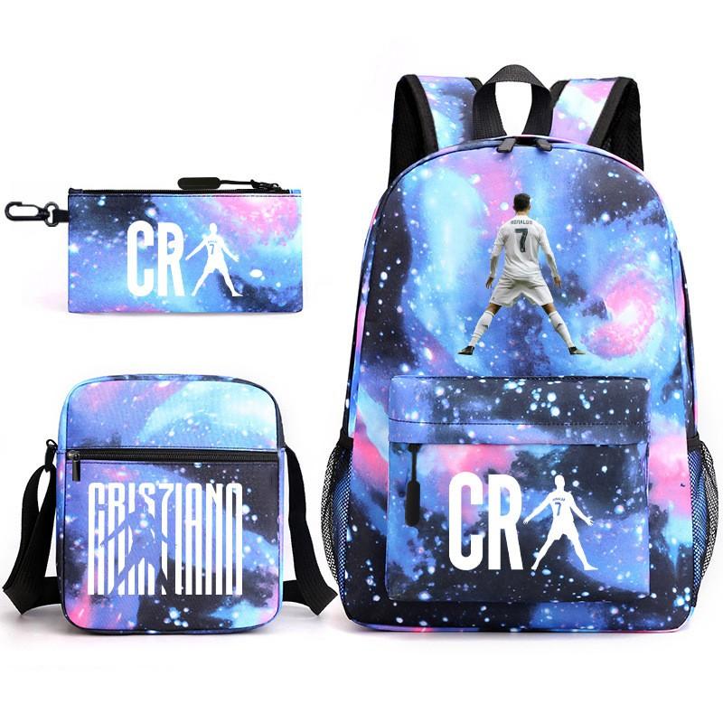Set Zaino Scolastico Cristiano Ronaldo per Bambini Ragazzi Ragazze 15L Tessuto Oxford Borsa a Doppia Tracolla con Spallacci Imbottiti Traspiranti