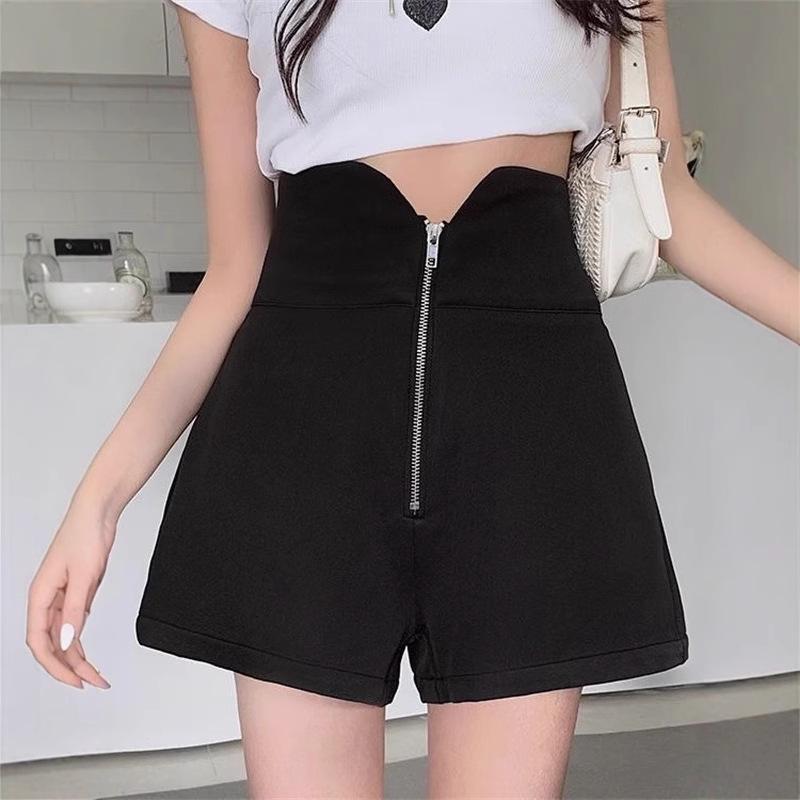 

Plus Size Zipper Suit Shorts for Women - Spring/Summer 2024 Korean Style High Waist A-line Casual Shorts S [For 81-90 lbs]
