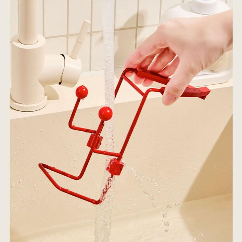 Metal Faucet Sponge Holder Rack, Two Shelf Sink Rack With Hanging Fit and Open Wire Drainage for Washing Tools