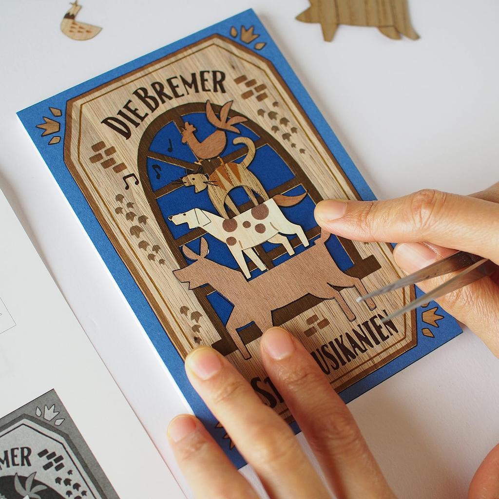 KINOWA "The Bremen Town Musicians" Woodcut Original Handmade Kit Fairy Tale Grimm's Fairy Tale Made in Japan