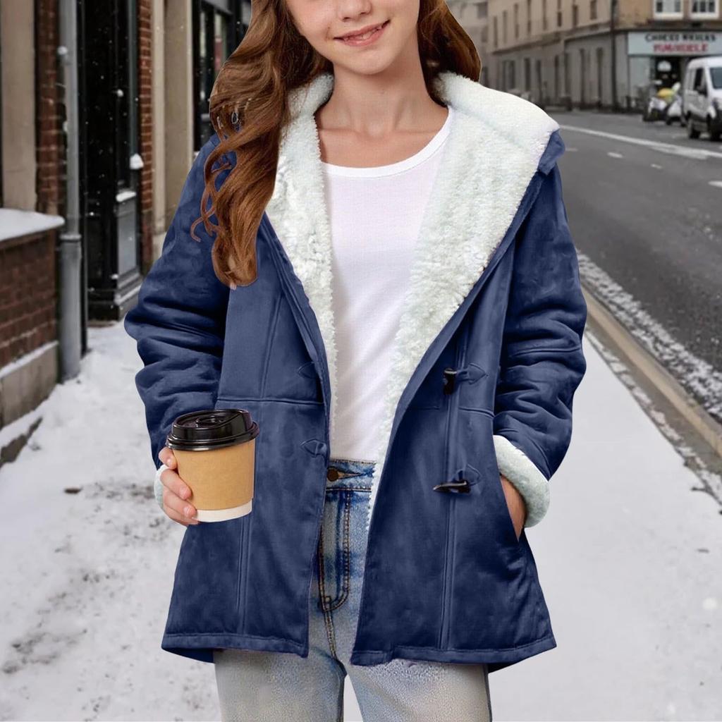 Kids' Fashion Solid-Color Cute Hooded Jacket Warm Long-Sleeve Coat For Fall And Winter