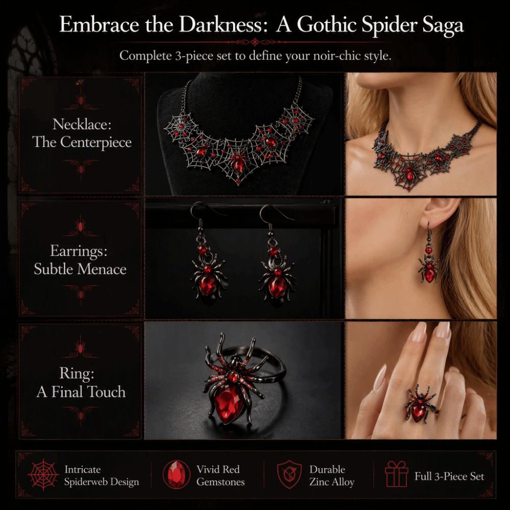 3pcs with Inlaid Glass Halloween Pendant Earrings Gothic Style Punk Hollow Necklace Gift